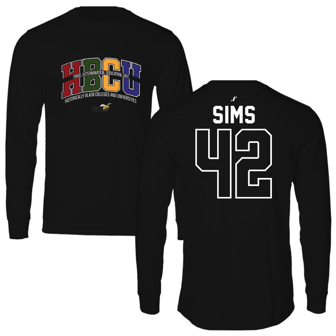 Alabama State University Football Black HBCU Performance Long Sleeve - #42 Tashaun Sims