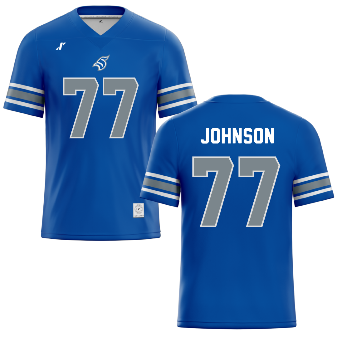 Thomas More University Blue Football Jersey - #77 Nilaja Johnson
