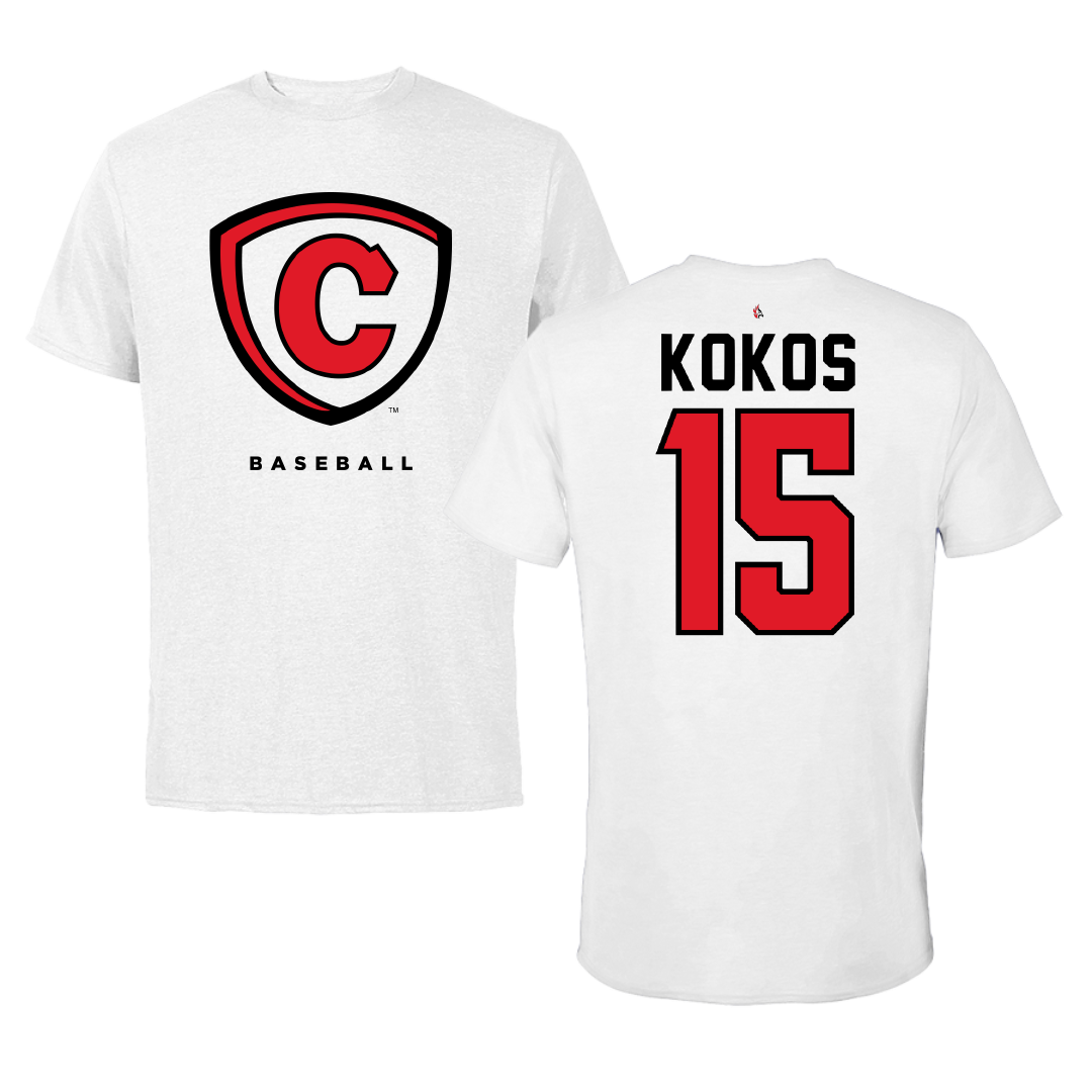 Carthage College Baseball White Tee - #15 Kosta Kokos