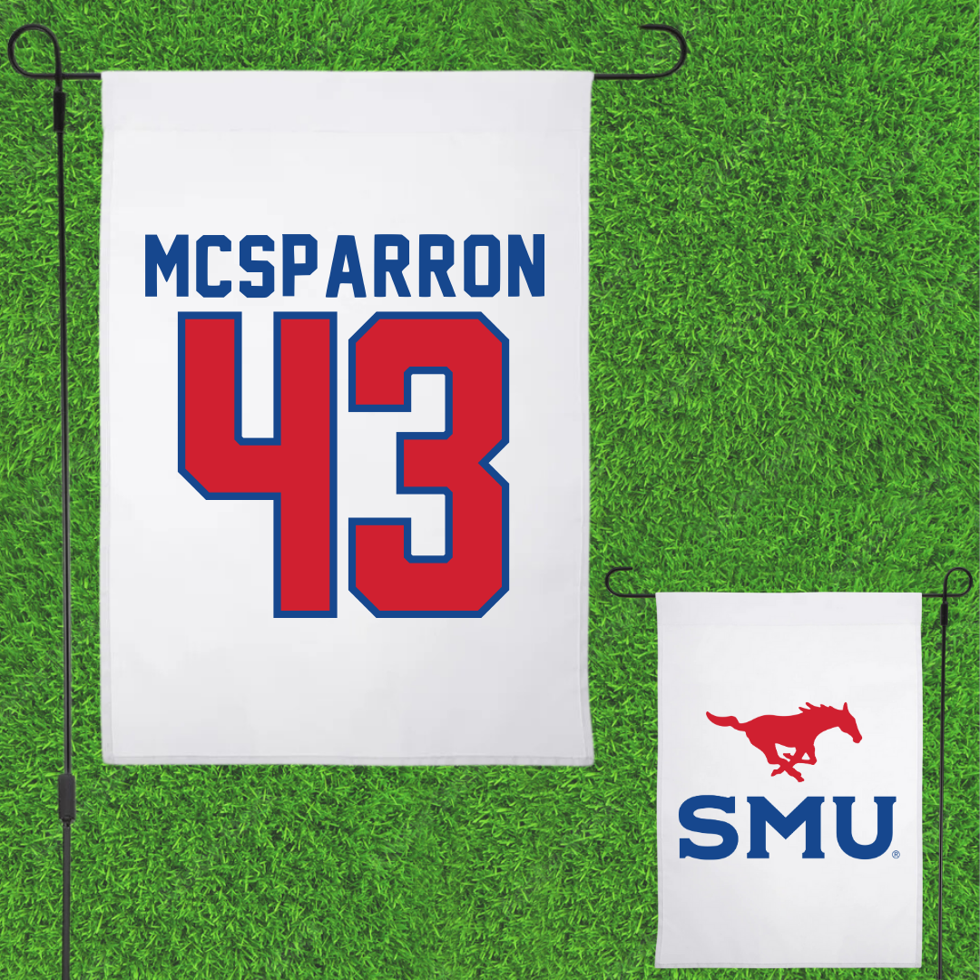 Southern Methodist University Football White Garden Flag - #43 Wade McSparron