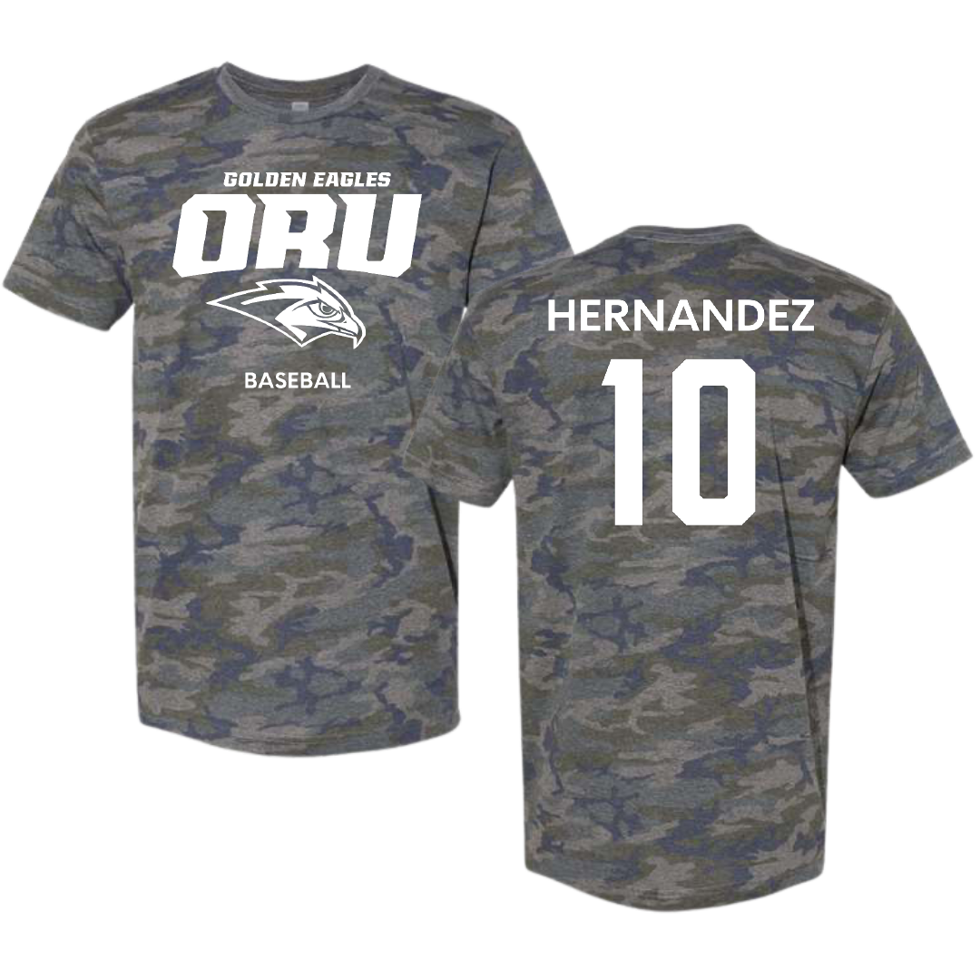 Oral Roberts University Baseball Vintage Camo Tee - #10 Ricky Hernandez