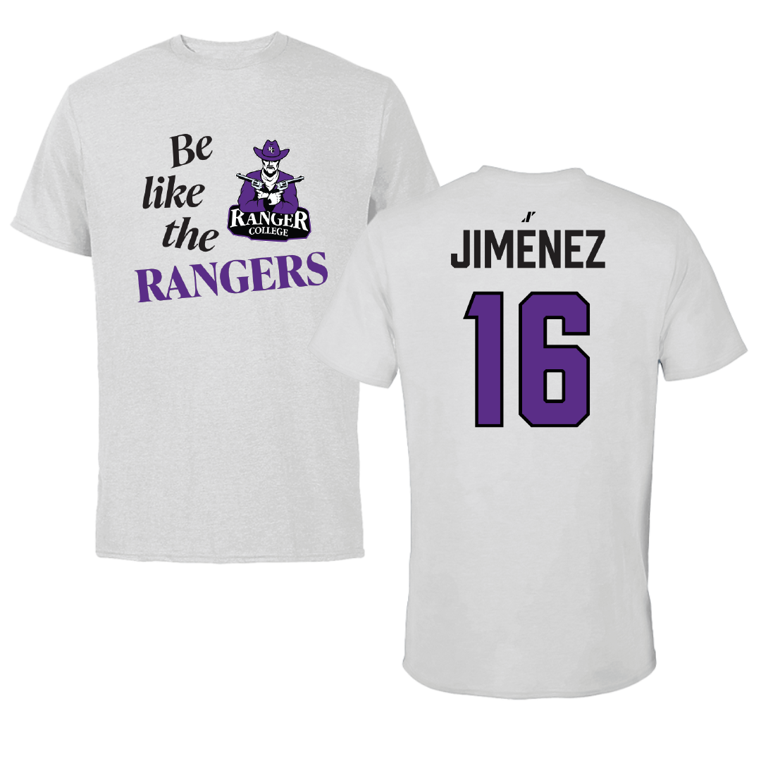 Ranger College Baseball Light Gray Be Like Us Performance Tee - #16 Enmanuel Jimenez