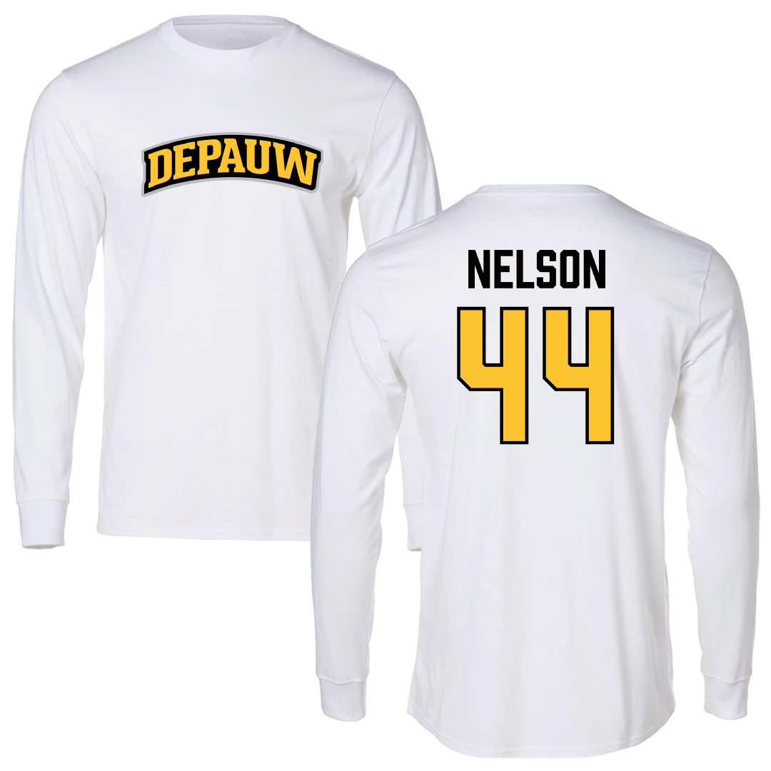 DePauw University Lacrosse White Performance Long Sleeve - #44 Russ Nelson