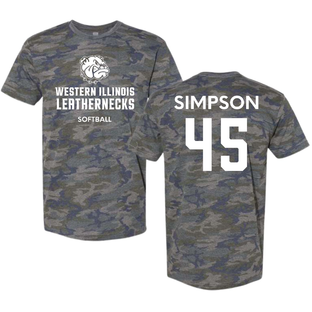 Western Illinois University Softball Vintage Camo Tee - #45 Hannah Simpson