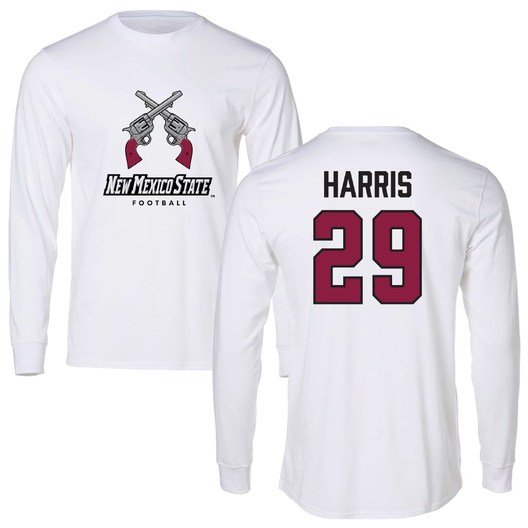 New Mexico State University Football White Long Sleeve - #29 Gavin Harris