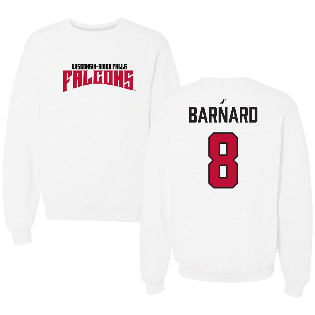 University of Wisconsin-River Falls Football White Classic Crewneck - #8 Jake Barnard