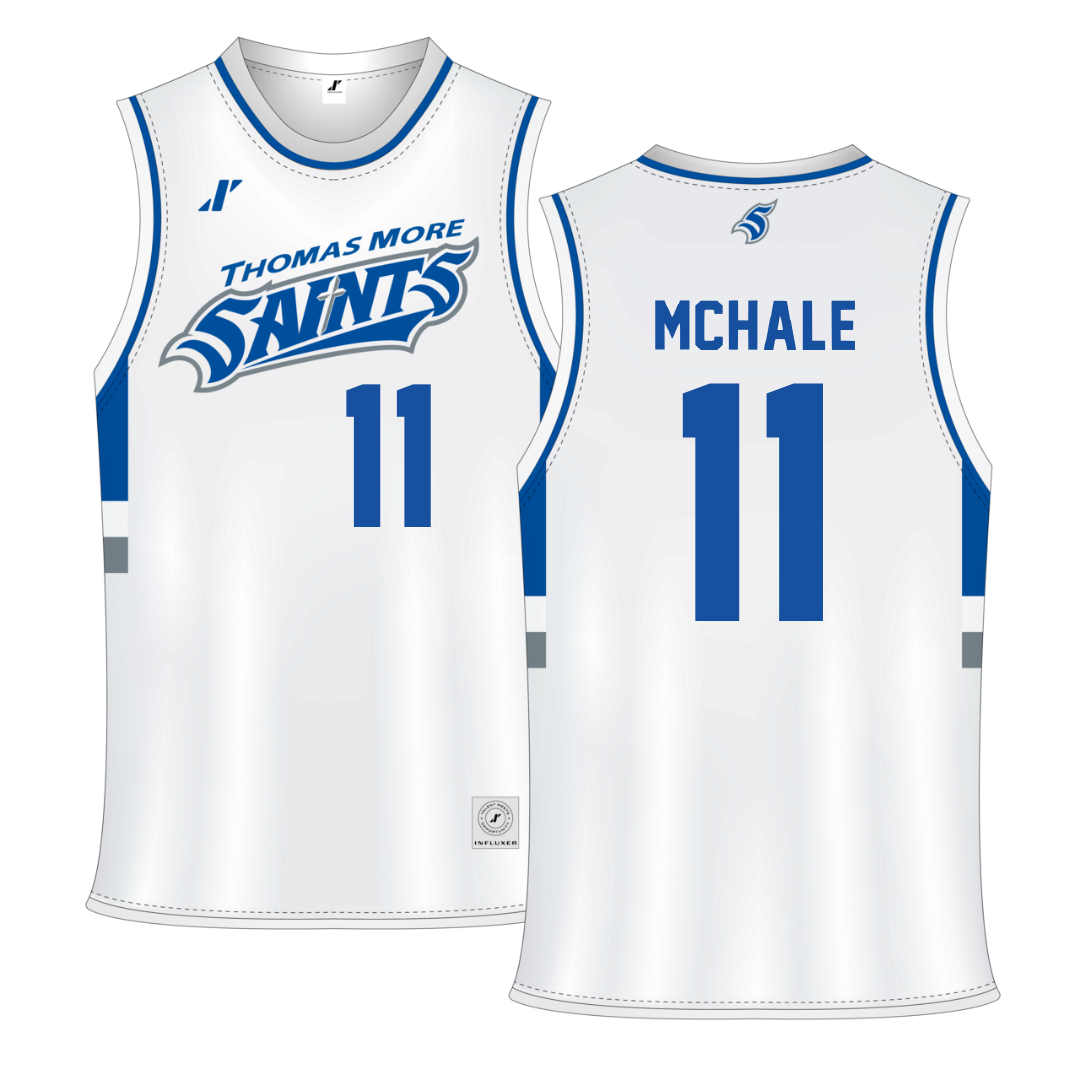 Thomas More University White Basketball Jersey - #11 Colin McHale