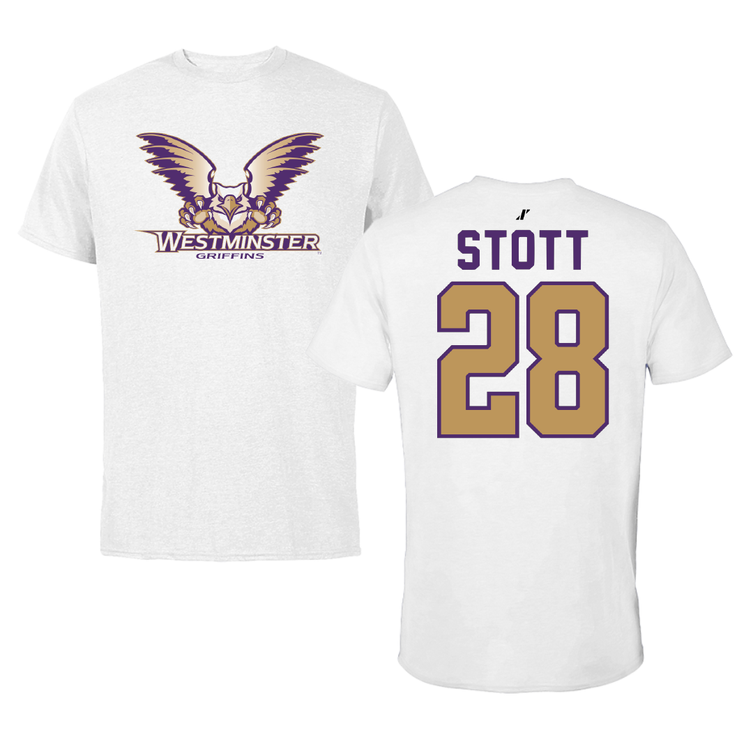 Westminster University (Utah) Soccer White Tee - #28 Sage Stott