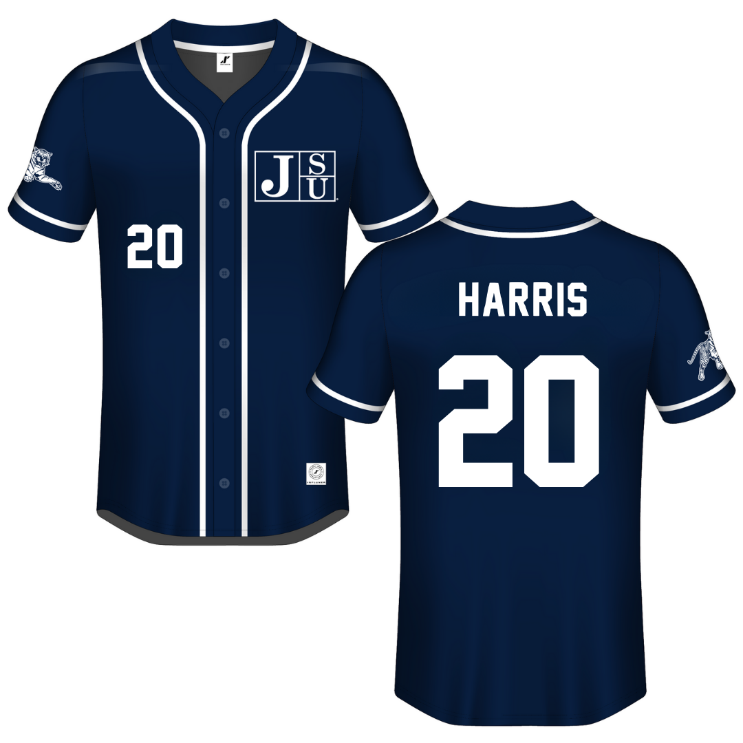 Jackson State University Navy Button-Down Jersey - #20 Shemar Harris