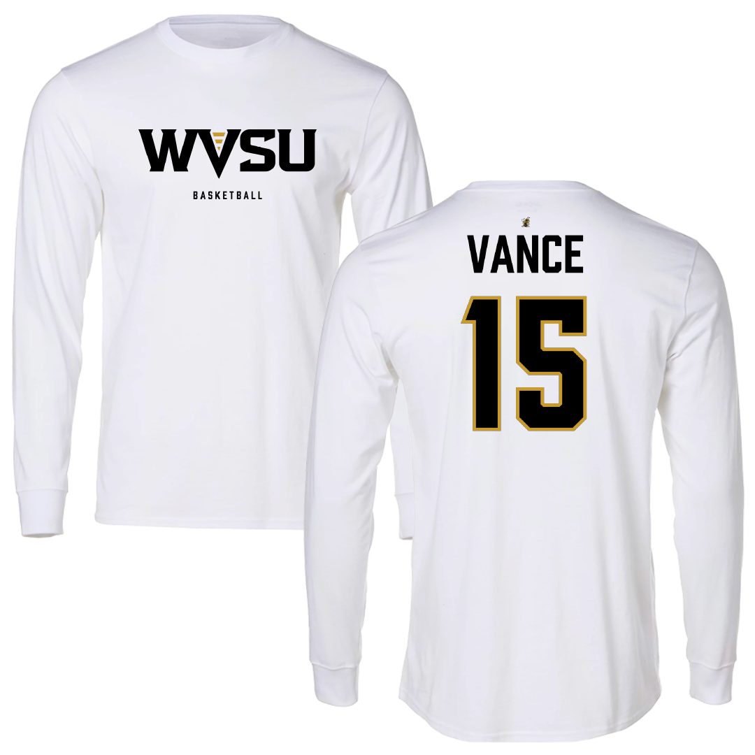 West Virginia State University Basketball (W) White Performance Long Sleeve - #15 Jaelyn Vance
