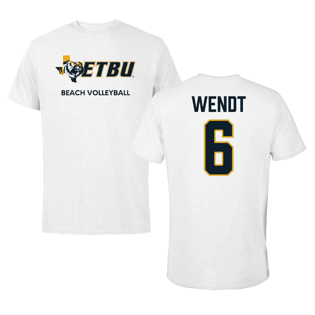 East Texas Baptist University Beach Volleyball White Performance Tee - #6 Sierra Wendt