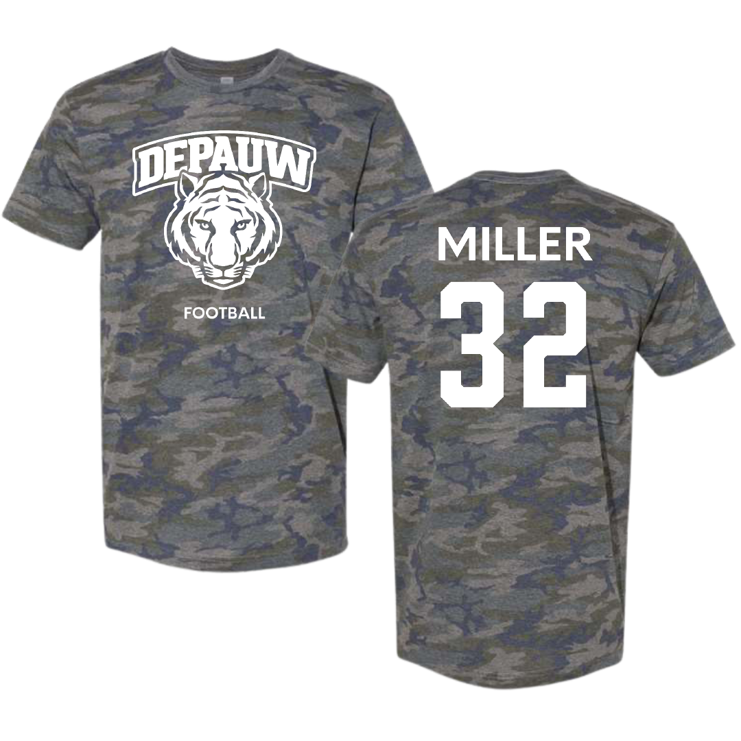 DePauw University Football Vintage Camo Tee - #32 Harrison Miller
