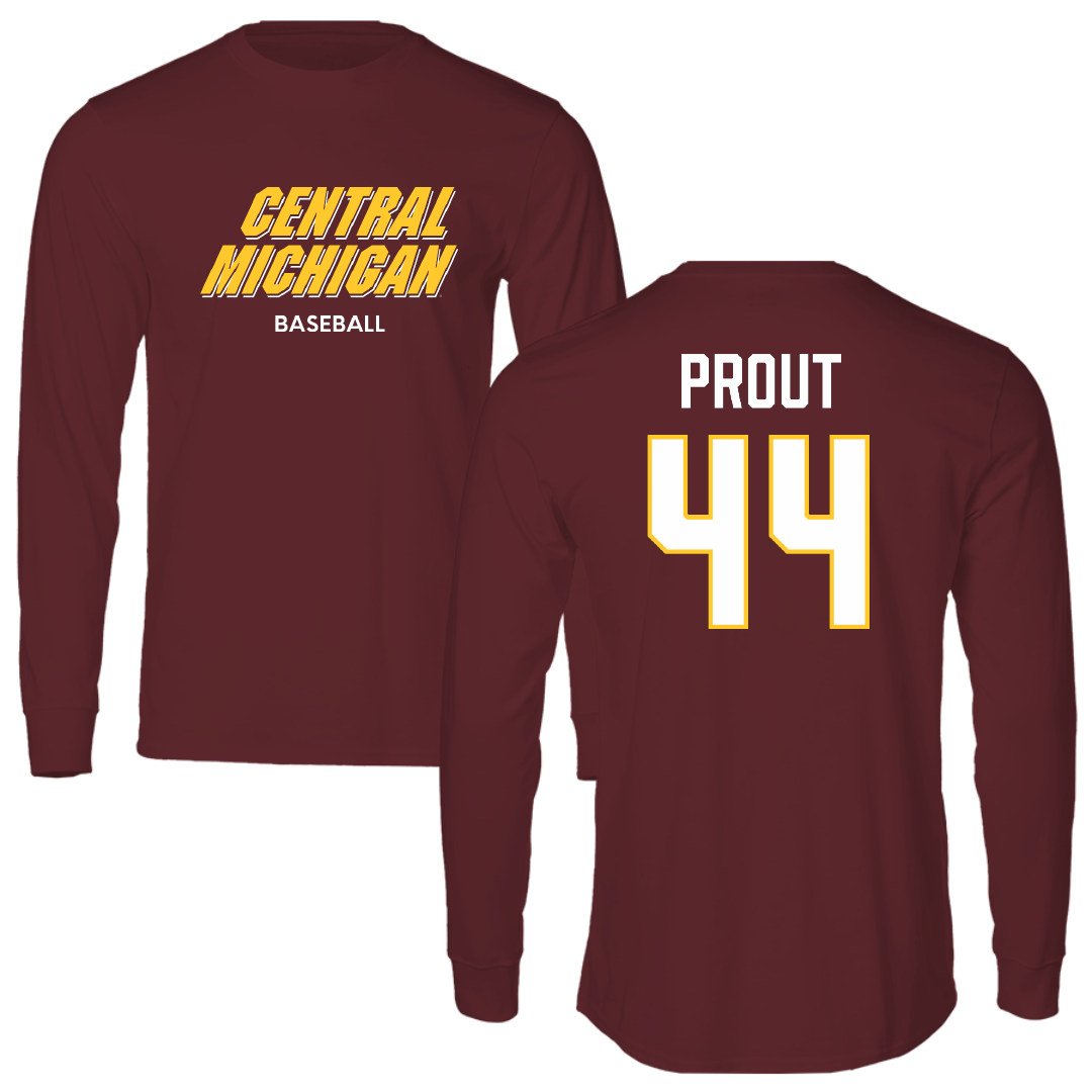 Central Michigan University Baseball Maroon Long Sleeve - #44 Cole Prout