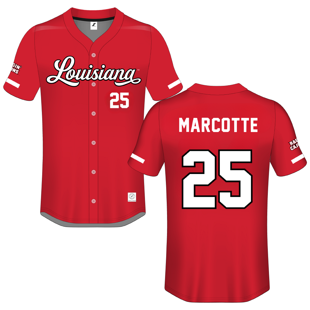 University of Louisiana at Lafayette Red Button-Down Jersey - #25 Riley Marcotte