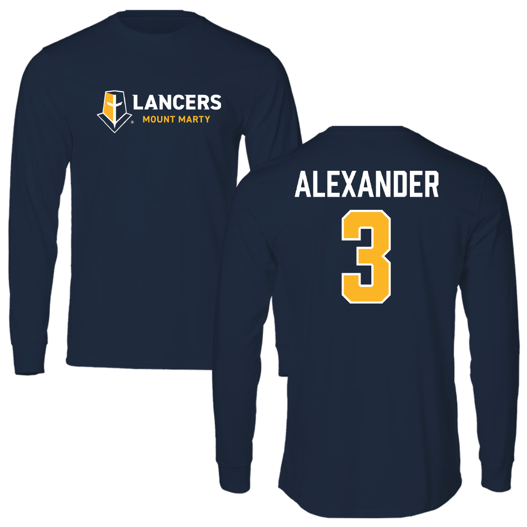 Mount Marty University Football Navy Performance Long Sleeve - #3 Baylor Alexander