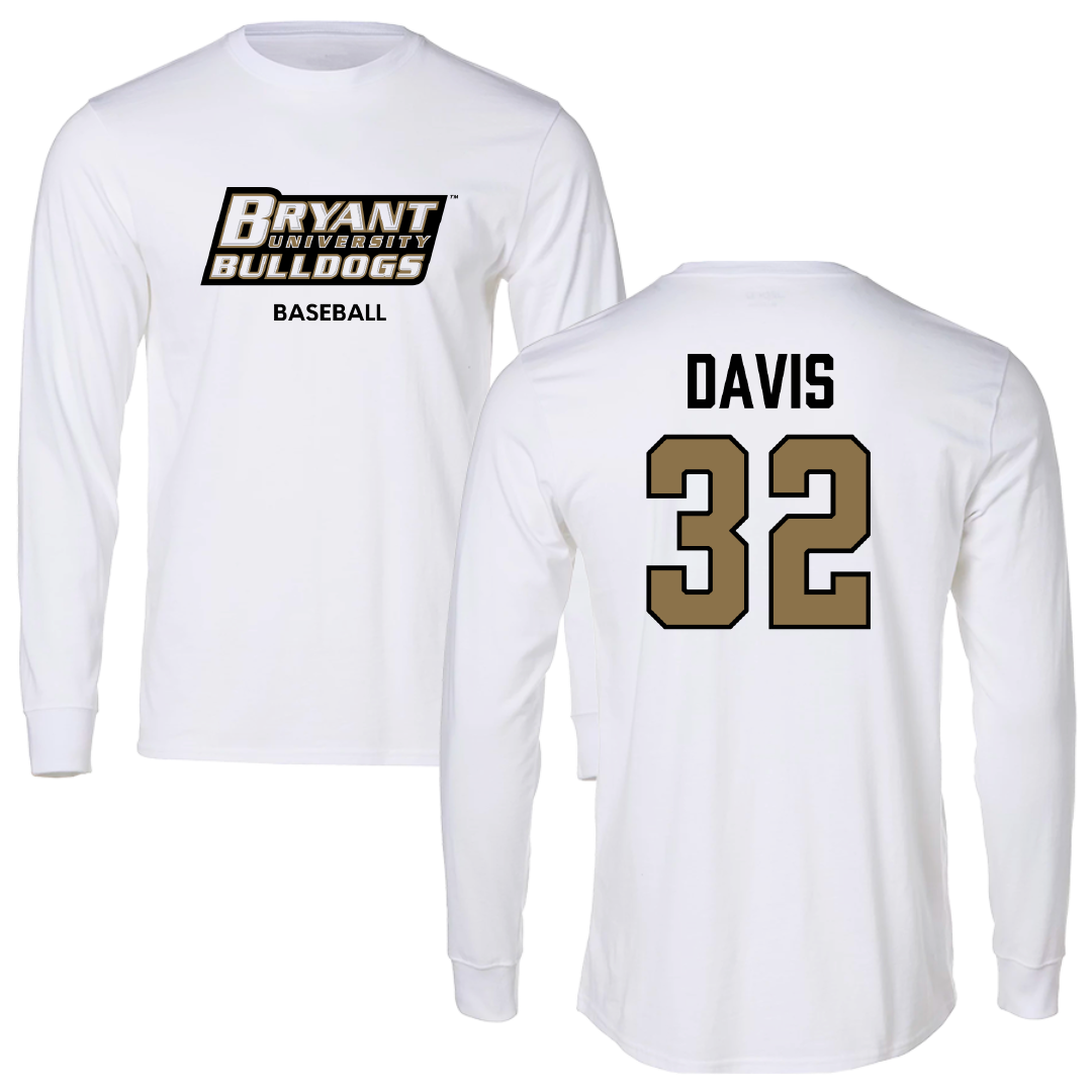 Bryant University Baseball White Performance Long Sleeve - #32 Zach Davis