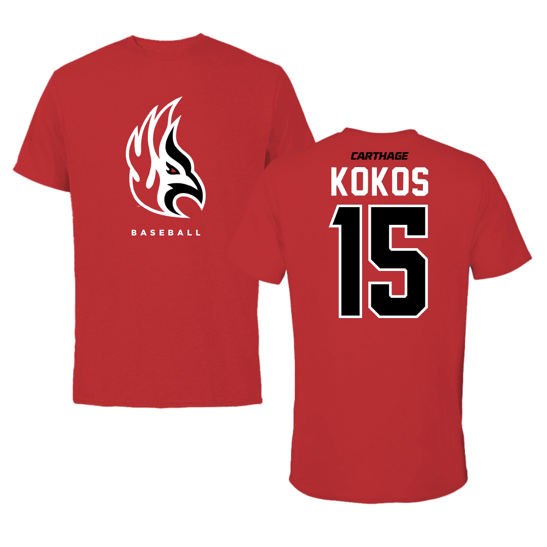 Carthage College Baseball Red Performance Tee - #15 Kosta Kokos