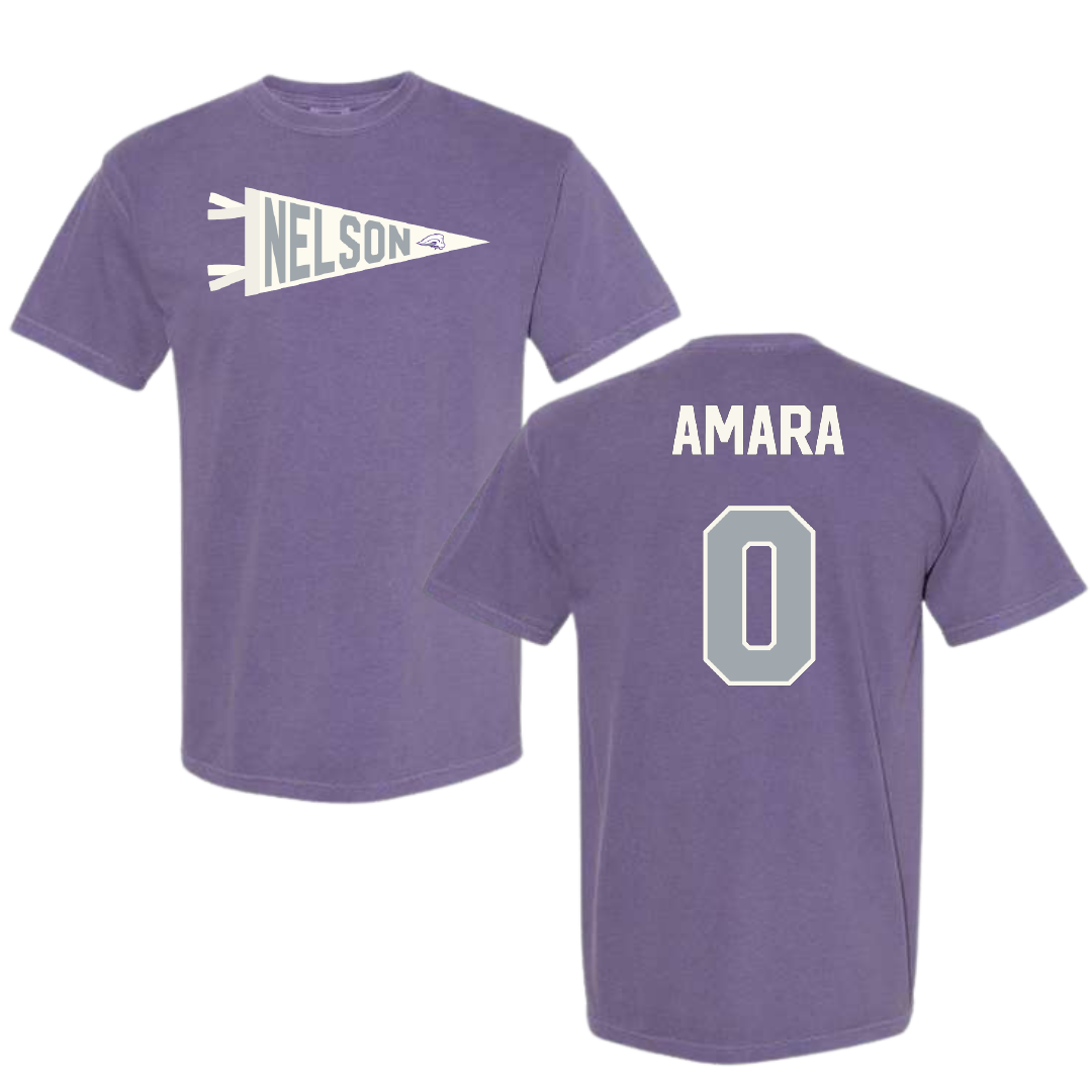 Nelson University Soccer Purple Pennant Comfort Colors Tee - #0 Anna Amara