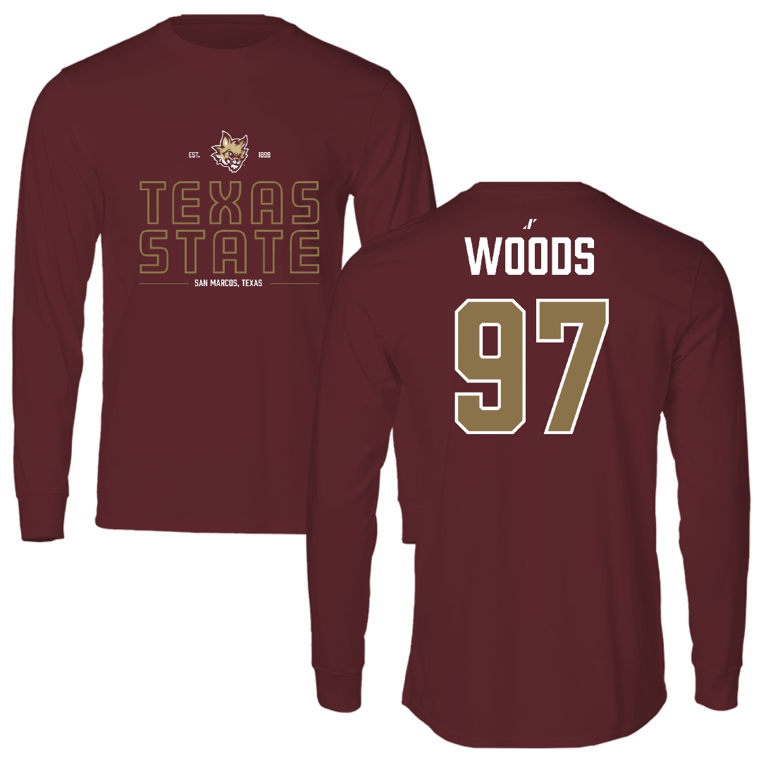 Texas State University Football Maroon General Long Sleeve - #97 Devarrick Woods