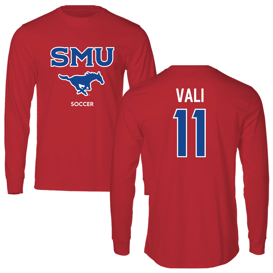 Southern Methodist University Soccer (W) Red Performance Long Sleeve - #11 Addison Vali