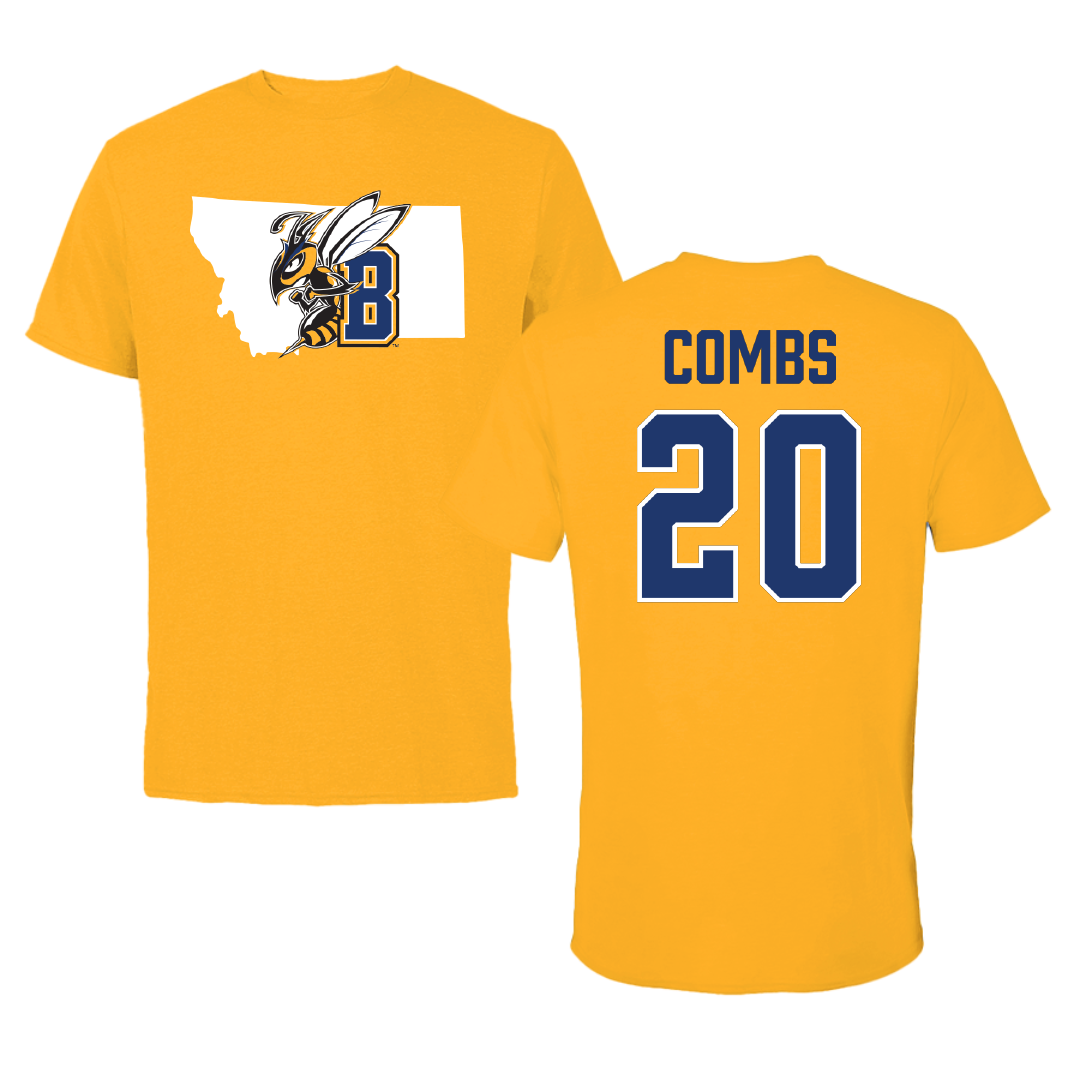 Montana State University Billings Baseball Gold State Tee - #20 Owen Combs