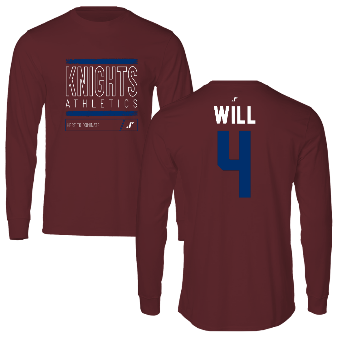 Fairleigh Dickinson University-Metropolitan Campus Baseball Maroon Dominate Performance Long Sleeve - #4 Zack Will