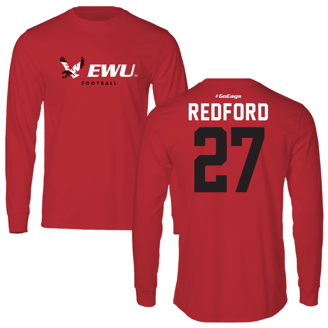 Eastern Washington University Football Red Long Sleeve - #27 Isaac Redford