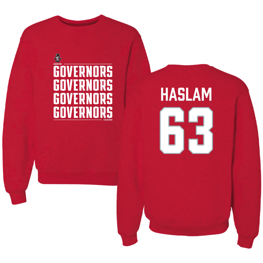 Austin Peay State University Football Red General Crewneck - #63 Donovan Haslam