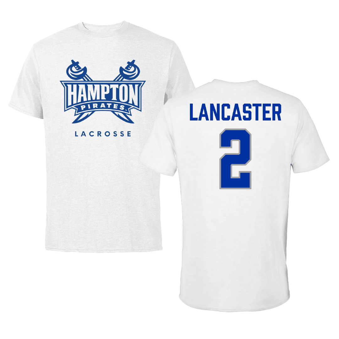 Hampton University Lacrosse (M) White Performance Tee - #2 Miles Lancaster