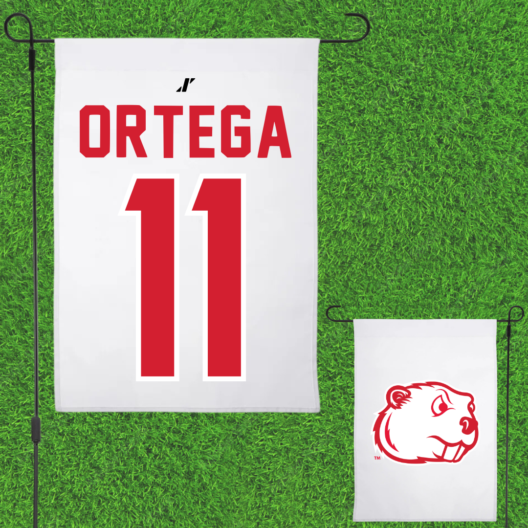 Minot State University Soccer White Garden Flag - #11 Edelin Ortega