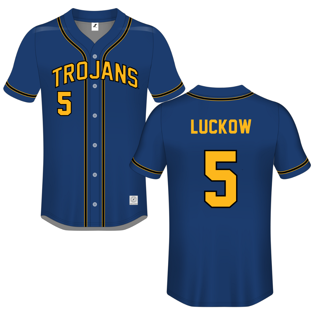 North Iowa Area Community College Blue Button-Down Jersey - #5 Drew Luckow