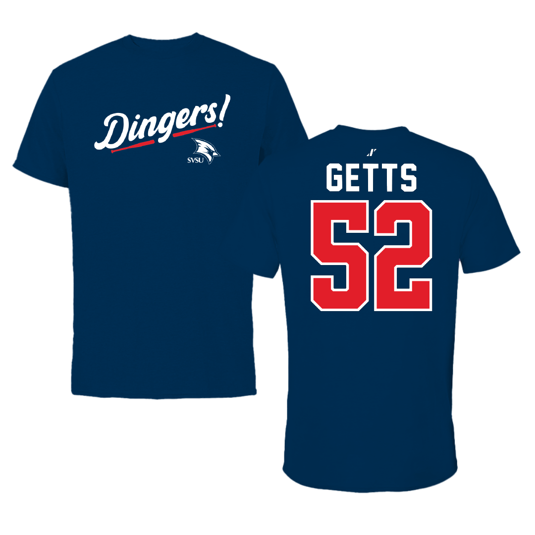 Saginaw Valley State University Baseball Navy Dingers Performance Tee - #52 Steven Getts