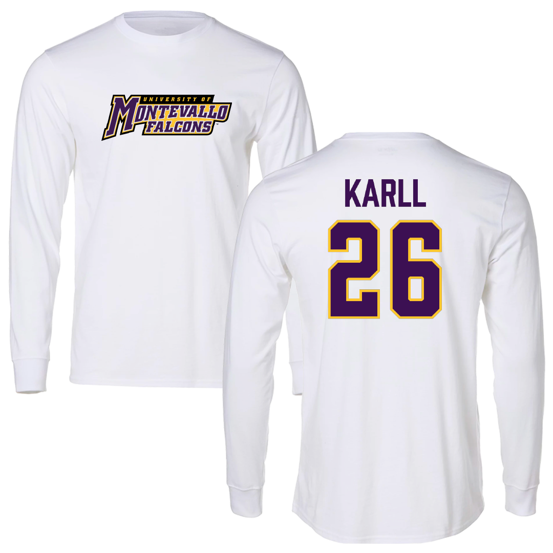 University of Montevallo Baseball White Performance Long Sleeve - #26 Caleb Karll