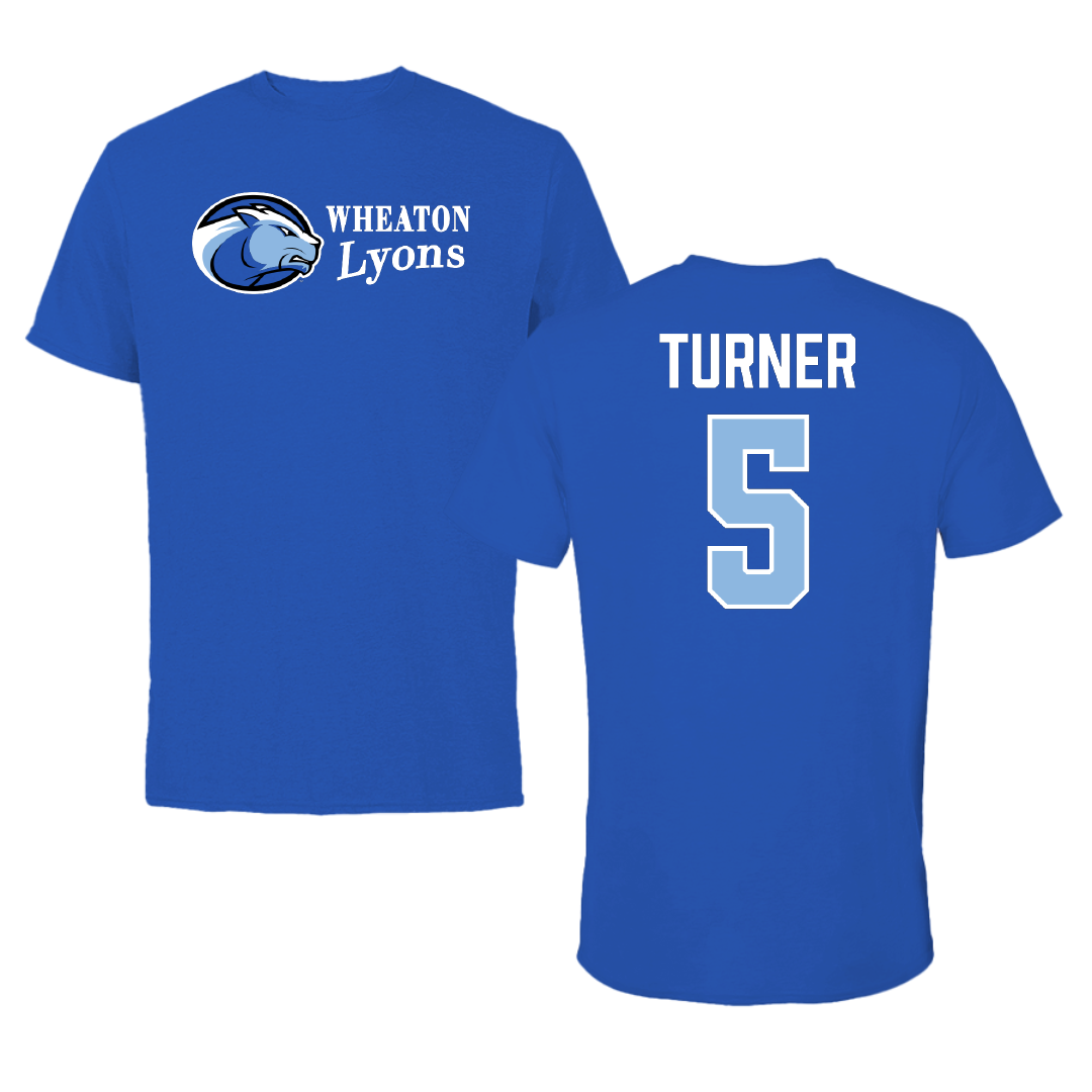 Wheaton College (Massachusetts) Water Polo (M) Blue Performance Tee - #5 Brayden Turner