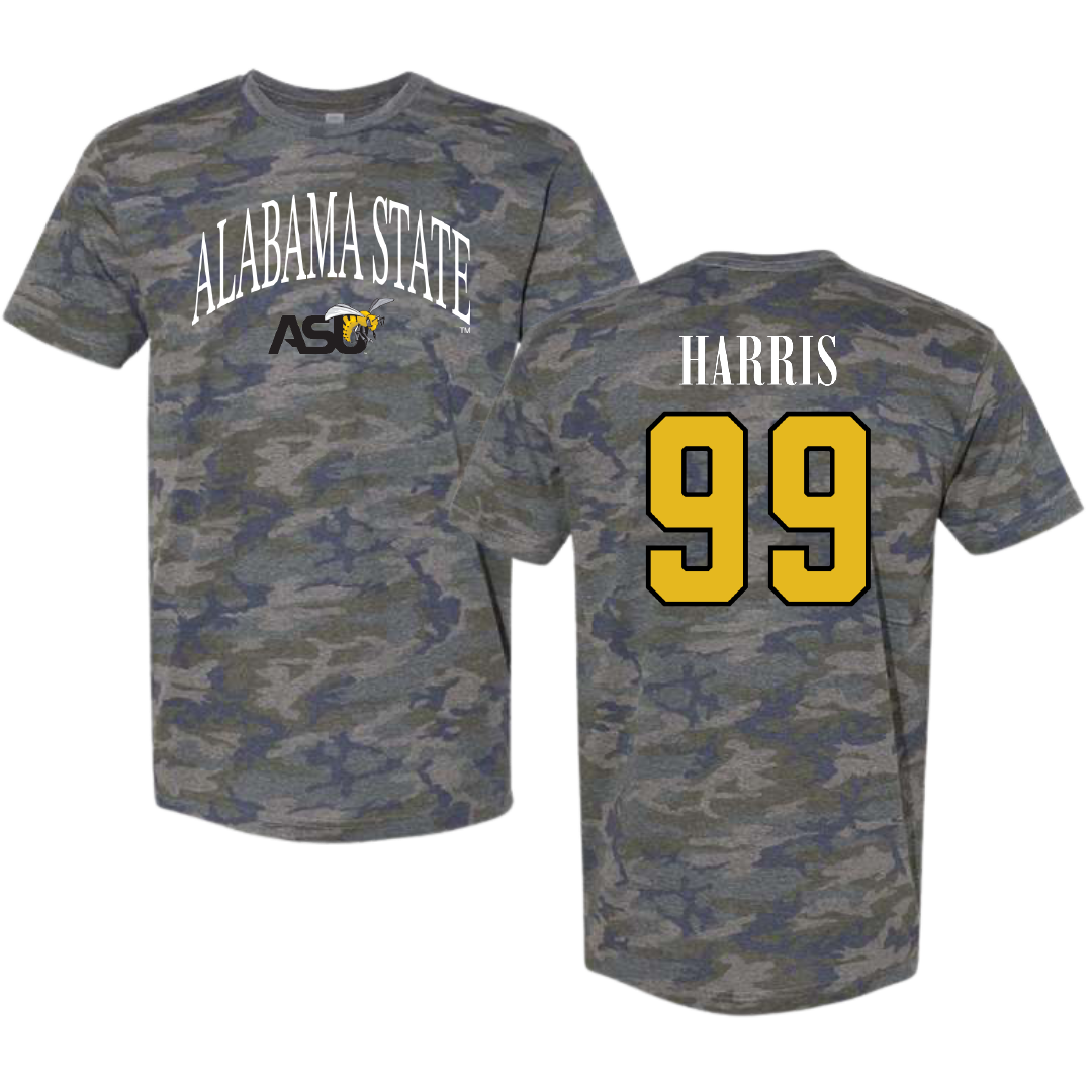 Alabama State University Volleyball Vintage Camo Tee - #99 Lyndsay Harris