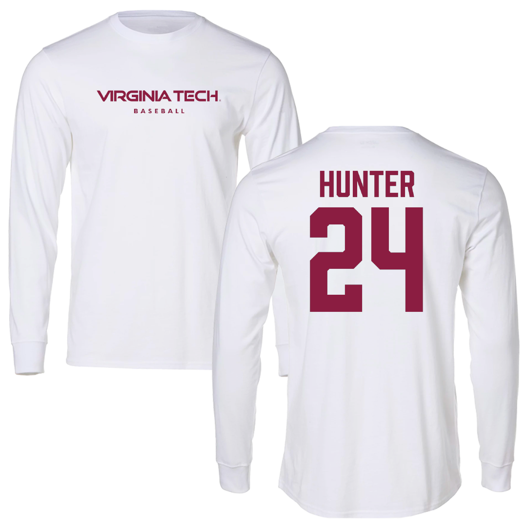 Virginia Tech Baseball White Long Sleeve - #24 Grant Hunter