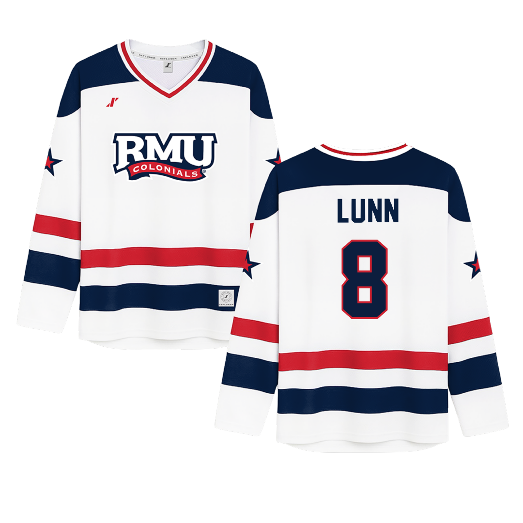 Robert Morris University White Hockey Jersey - #8 Gabriel Lunn