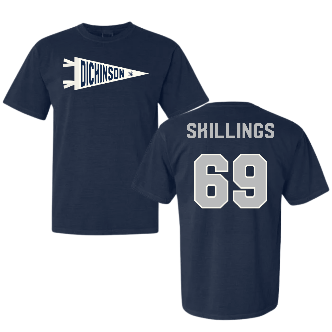 Dickinson State University Football Navy Pennant Comfort Colors Tee - #69 Dylan Skillings