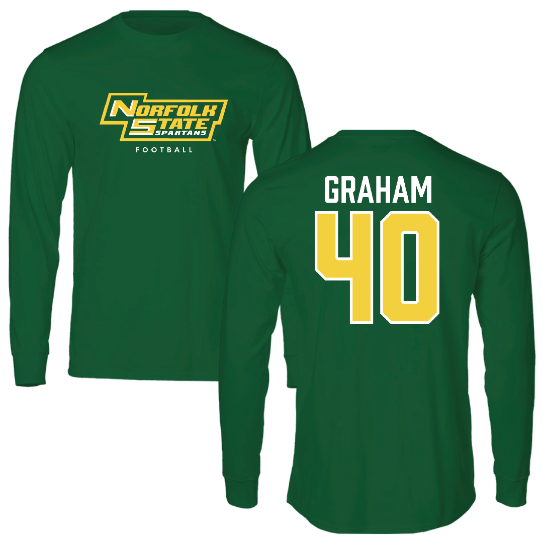 Norfolk State University Football Kelly Green Performance Long Sleeve - #40 Xavier Graham