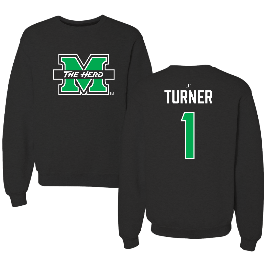 Marshall University Football Black Crewneck - #1 Zion Turner
