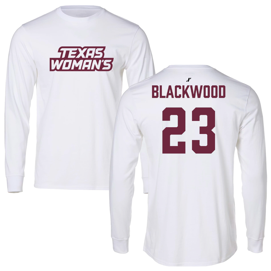 Texas Woman's University Volleyball White Performance Long Sleeve - #23 Trinity Blackwood