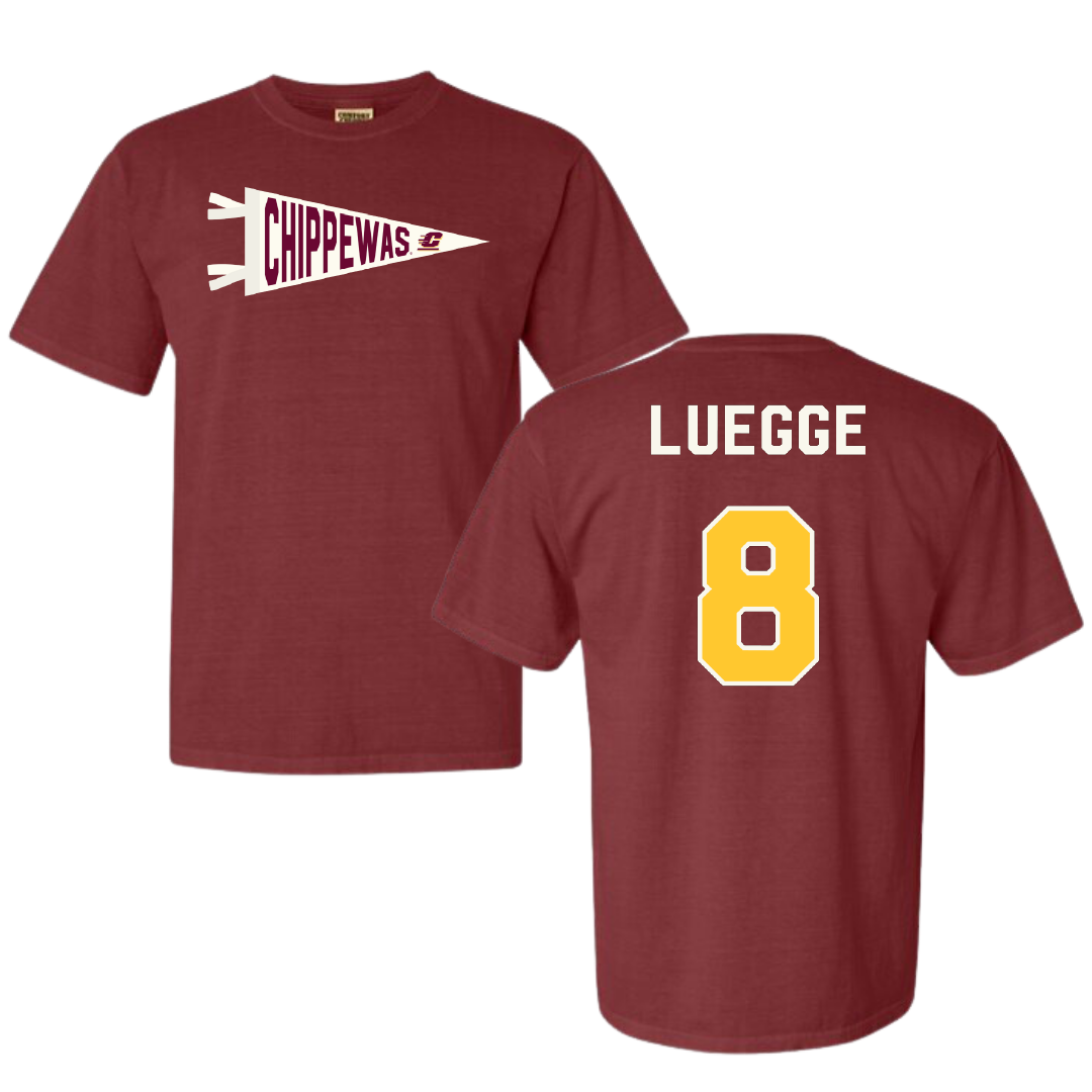 Central Michigan University Softball Maroon Pennant Comfort Colors Tee - #8 Ella Luegge