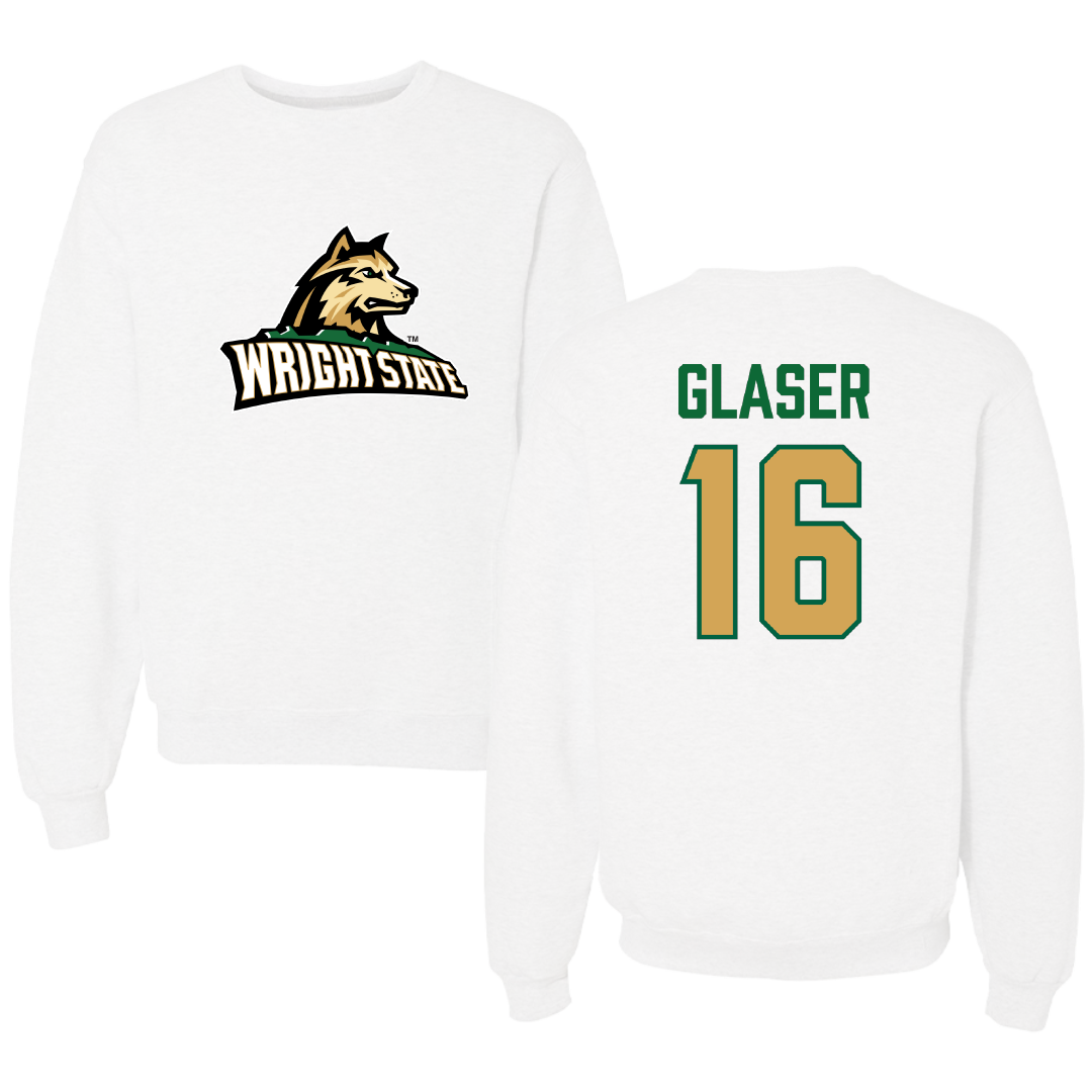 Wright State University Baseball White Crewneck - #16 Michael Glaser