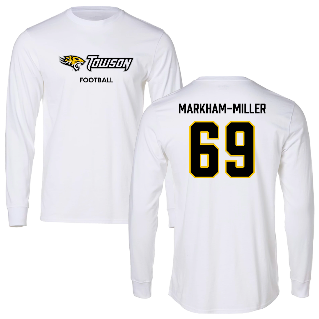 Towson University Football White Performance Long Sleeve - #69 Ian Markham-Miller