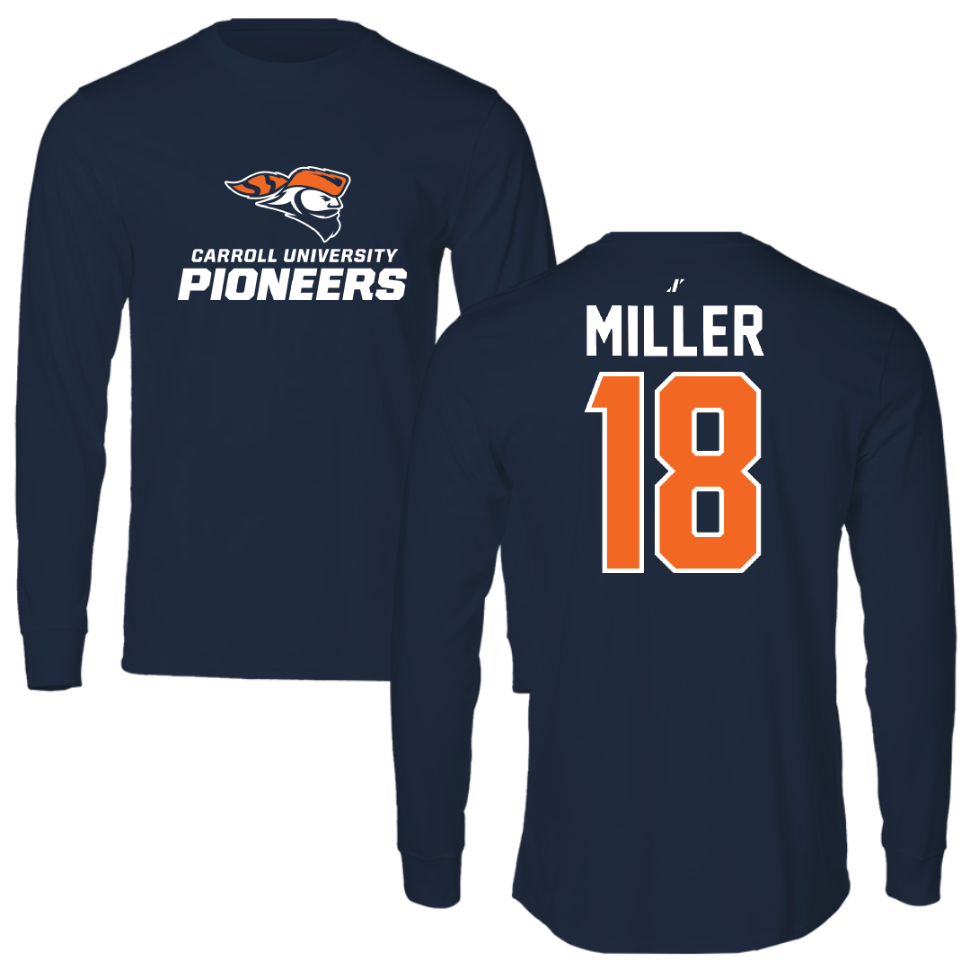 Carroll University Football Navy Performance Long Sleeve - #18 Jonah Miller
