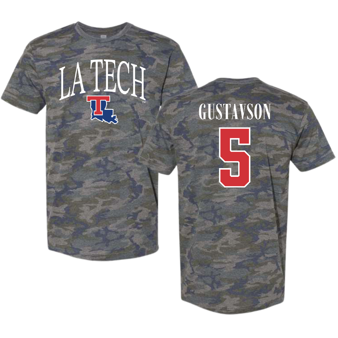 Louisiana Tech University Baseball Vintage Camo Tee - #5 Hayden Gustavson