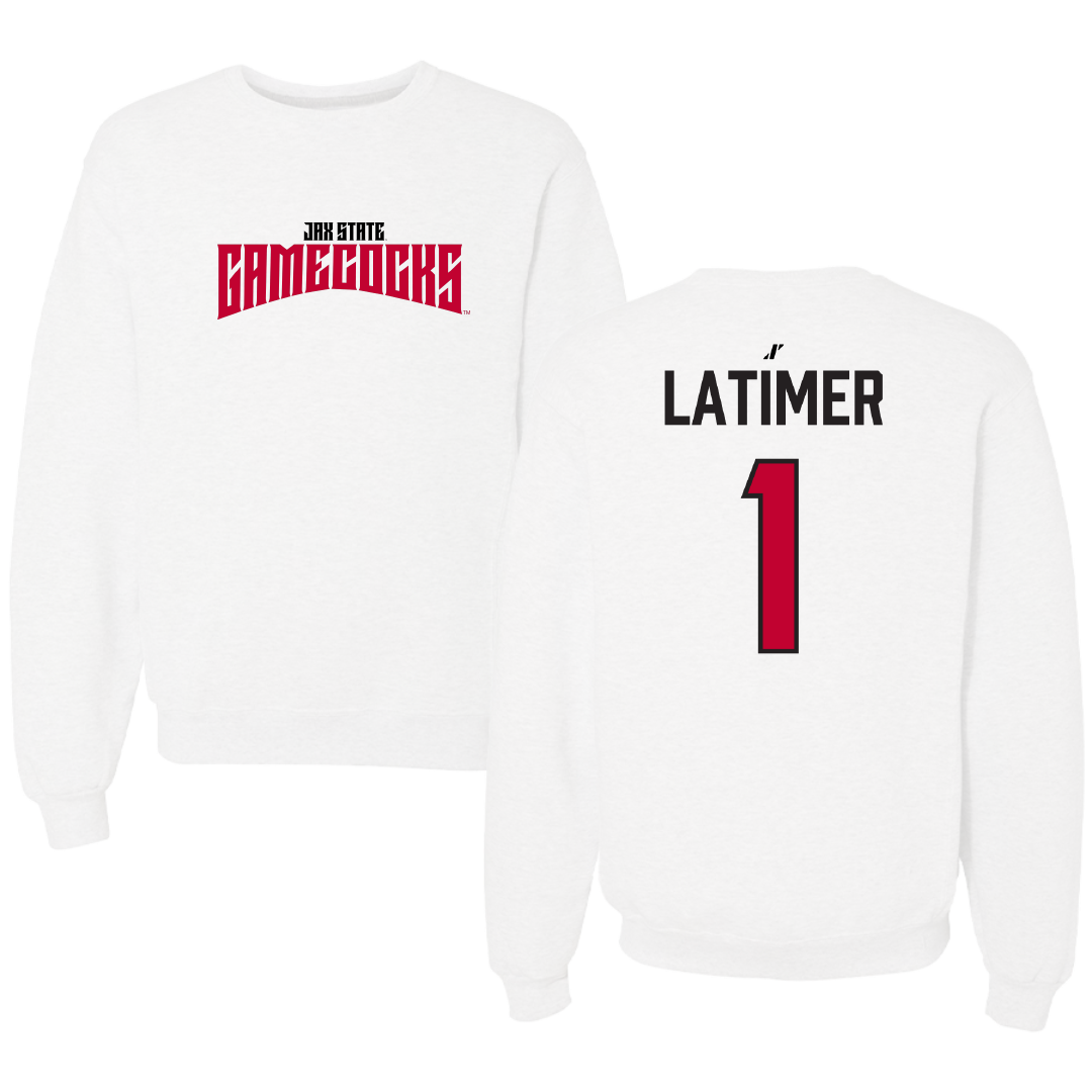 Jacksonville State University Football White Classics Crewneck - #1 Geimere Latimer