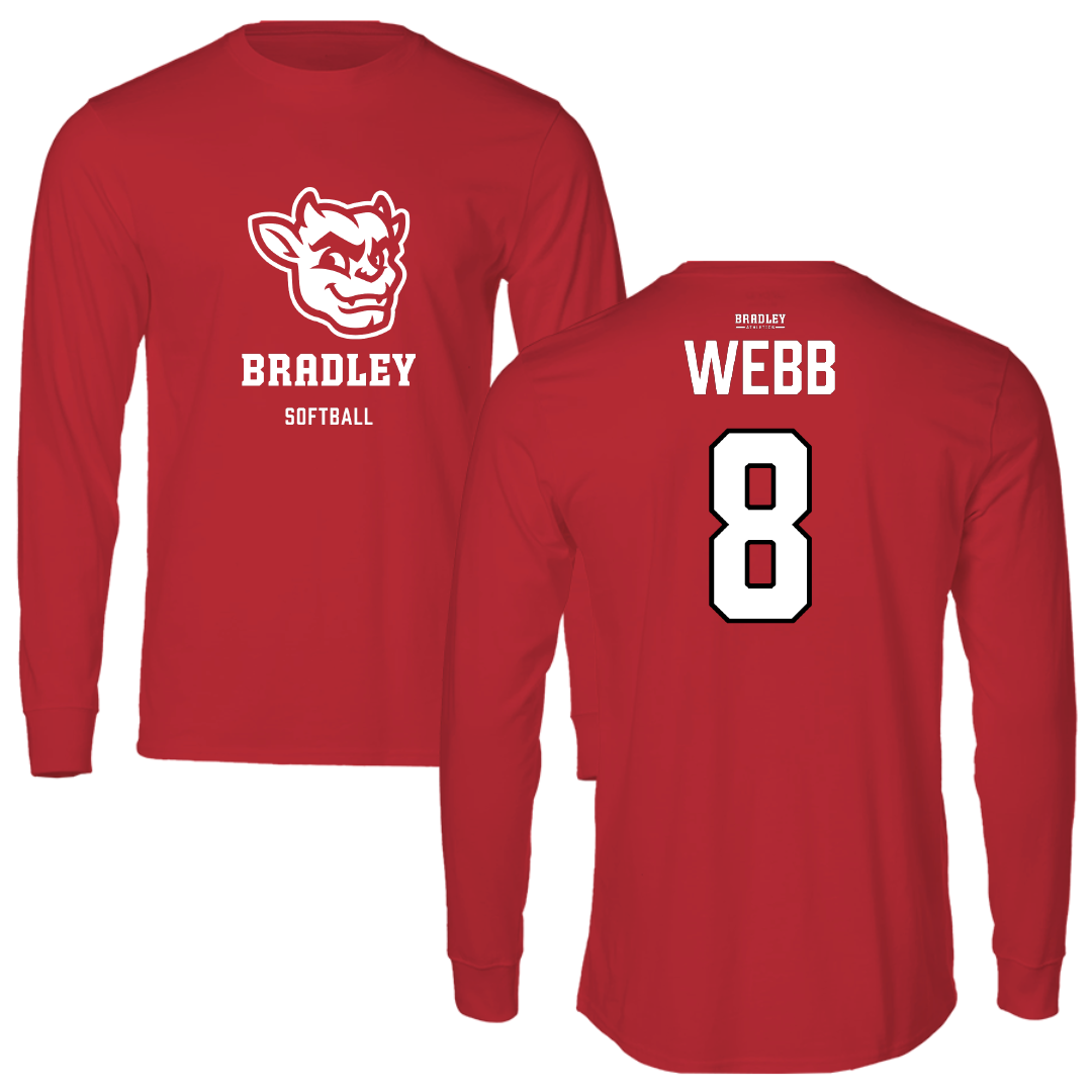 Bradley University Softball Red Mascot Long Sleeve - #8 Hailey Webb