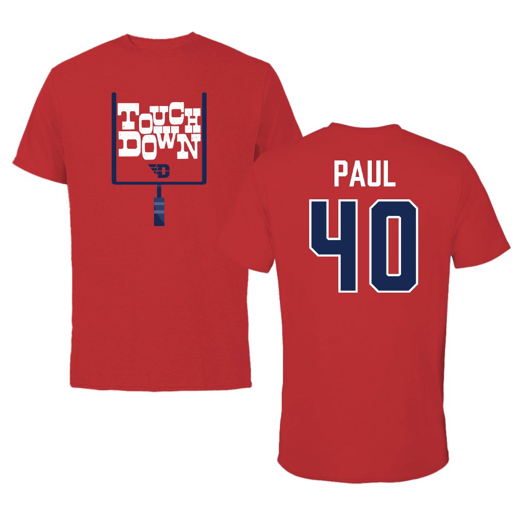 University of Dayton Football Red Touchdown Performance Tee - #40 Kyler Paul