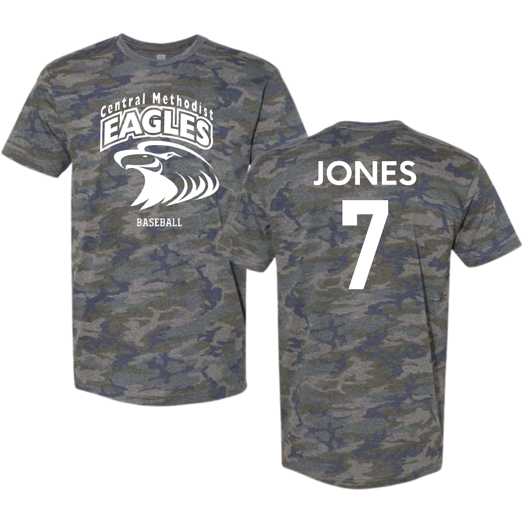 Central Methodist University Baseball Vintage Camo Tee - #7 Landyn Jones